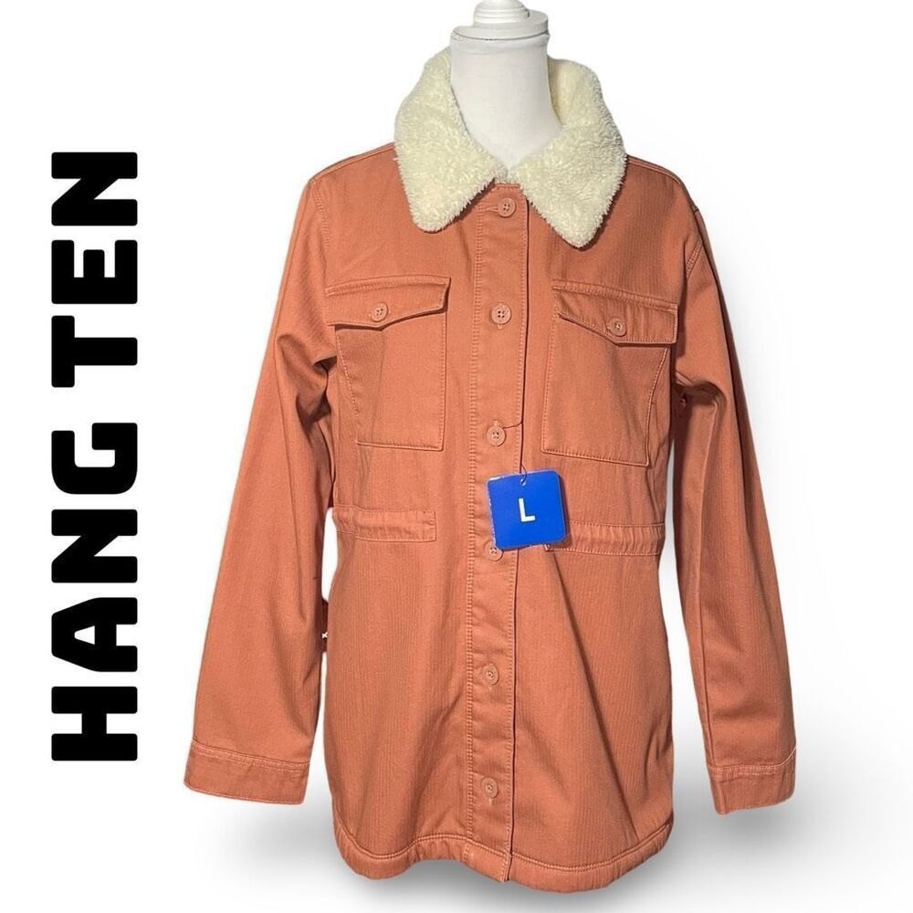 HANG TEN Utility Fleece lined Jacket, Plush Collar, Copper Color, Size Large